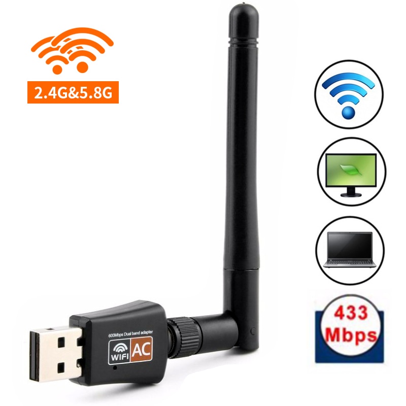 TEROW USB 2.0 600mbps WiFi Wireless Network Card Dual Band High Speed 802.11ac LAN Adapter with rotatable Antenna