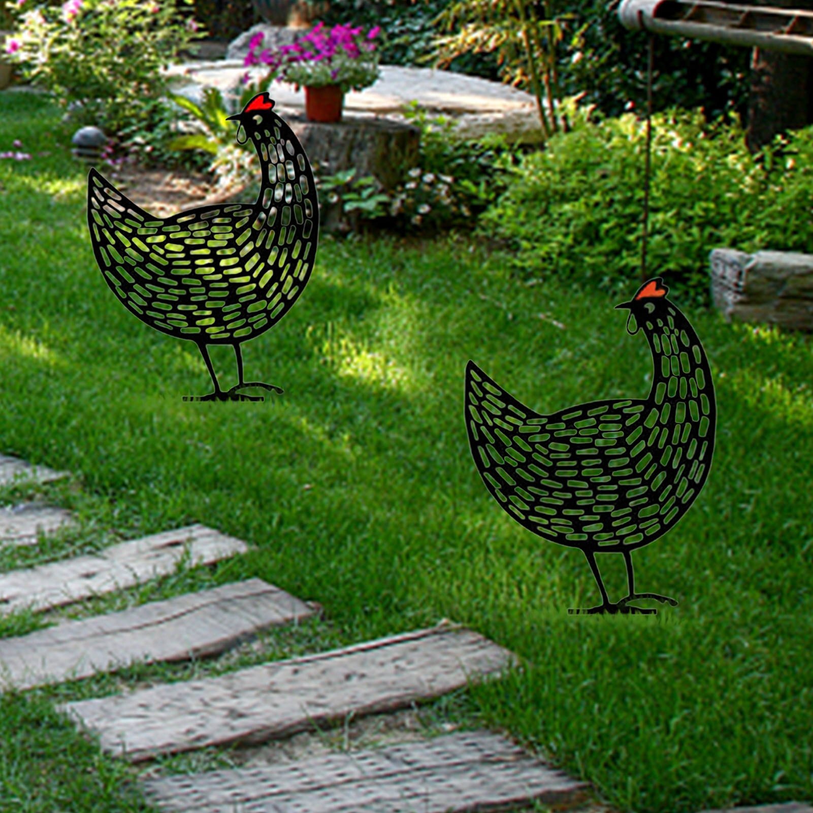 Rooster Animal Silhouette Pile Shadow Decoration Stake Garden Gardening Decoration Chicken Silhouette Country Yard Art