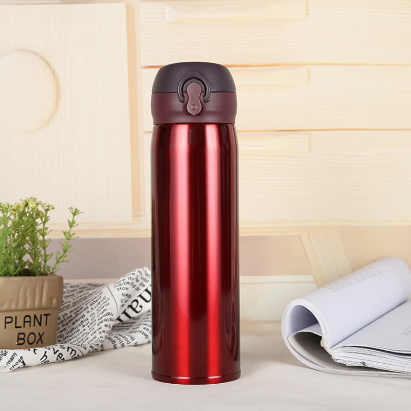 Termos portátiles de 500ml para botella de agua , frascos de vacío de acero inoxidable, tazas de café, té, hervidor turístico, taza térmica con tapas: Wine Red