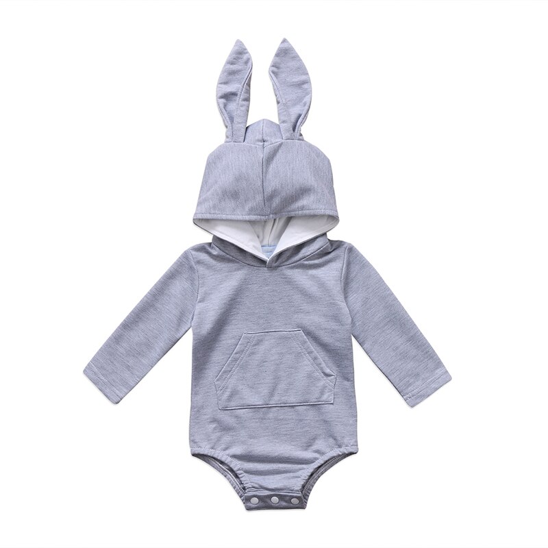 Neugeborene Baby Mädchen Jungen Mit Kapuze Body Baumwolle Kaninchen Ohr Langarm Nette Outfits Overall Sunsuit Herbst Winter Neue: Grau / 18m