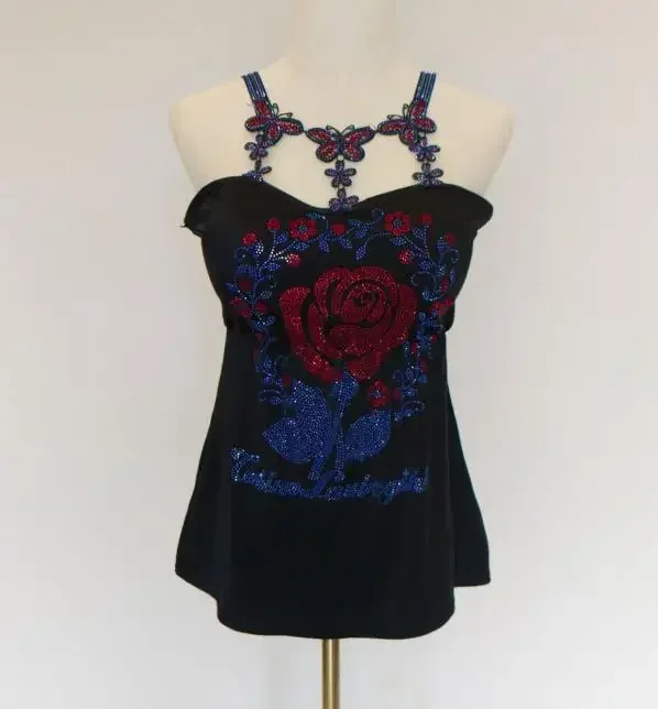 butterfly Women Camis Sexy Femme Padded Camisole Lady Rhainstones Gemstones Tanks Padded Tank Tops