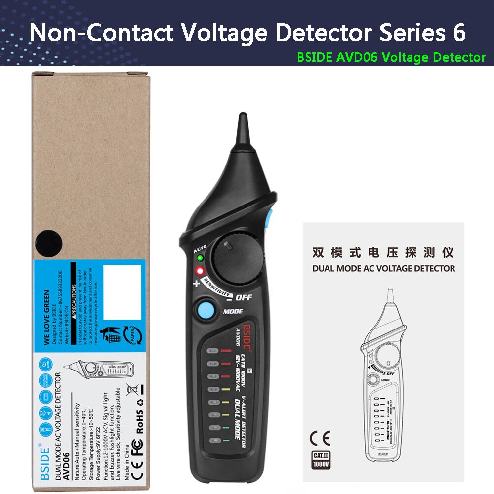Beröringsfri spänningsdetektor testare avd 06 uttag vägg ac eluttag live test penna indikator 12 ~ 1000v match multimeter bside: Avd 06 svart