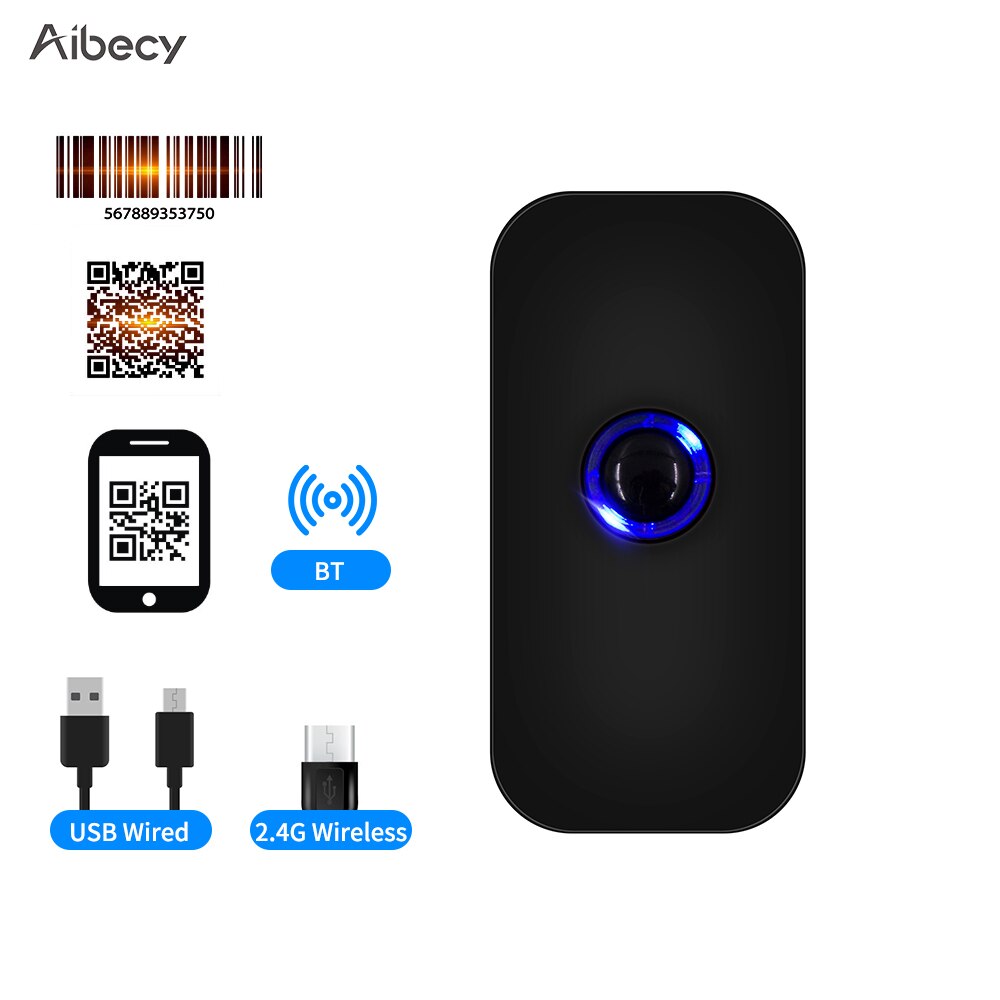 Aibecy Handheld 3-in-1 Barcode Scanner 1D/2D/QR Bar Code Reader Support BT & 2.4G Wireless & USB Wired Connection