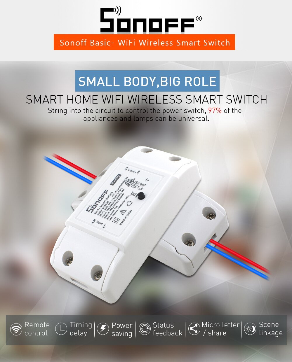 SONOFF básicos R2/TH10/TH16/doble/POW R2/básica RF interruptor inalámbrico inteligente luz temporizador 220V Wifi interruptor Módulo de automatización de domótica: SONOFF Basic R2
