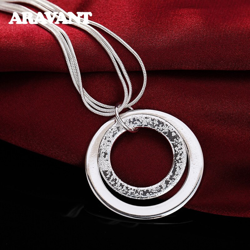 925 Silver Double Round Circle Multilayers Necklace For Women Silver Necklaces Jewelry