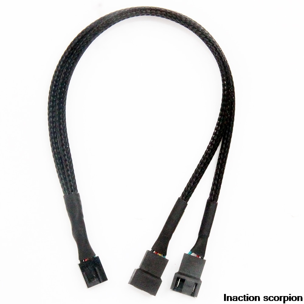 Black Braided Cabl Y Splitter 3/4 pin PWM Fan Computer PC Fan Power Extension Cable 30cm Computer Cables Connectors Accessories