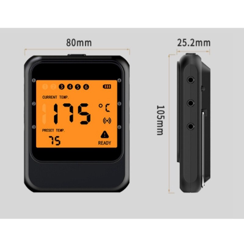 100M Wireless Remote 6 Probe Digital Oven Kitchen Food Thermometer