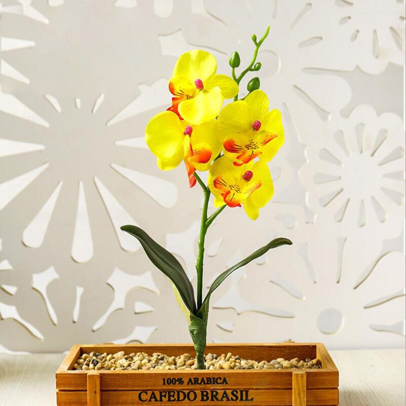 Three Flowers Butterfly Orchid Artificial Flower Pot Plant Plastic Flower Branch Phalaenopsis Family Table Office Decoration