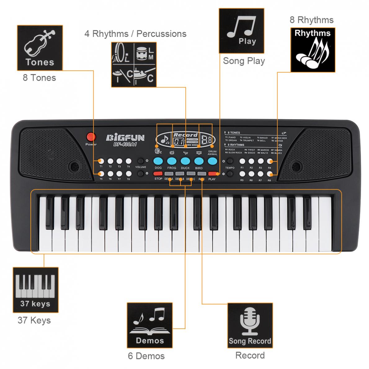 Electronic Organ 37 Keys Electronic Keyboard Piano Digital Music Key Board with Microphone Children Musical Enlightenment