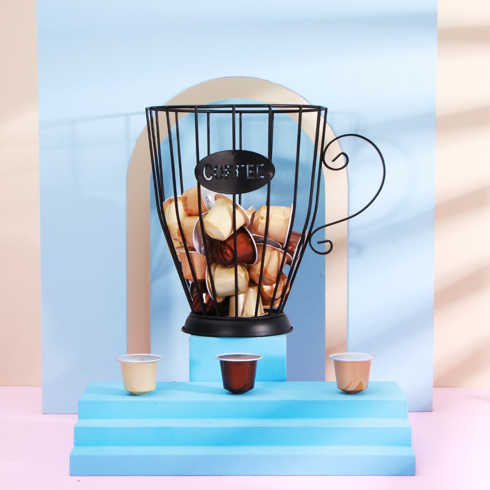 Iron Fruit Basket/Coffee Capsule Storage Basket Coffee Cup Shape Fruit Coffee Pod Storage Box For Home Cafe Decoration
