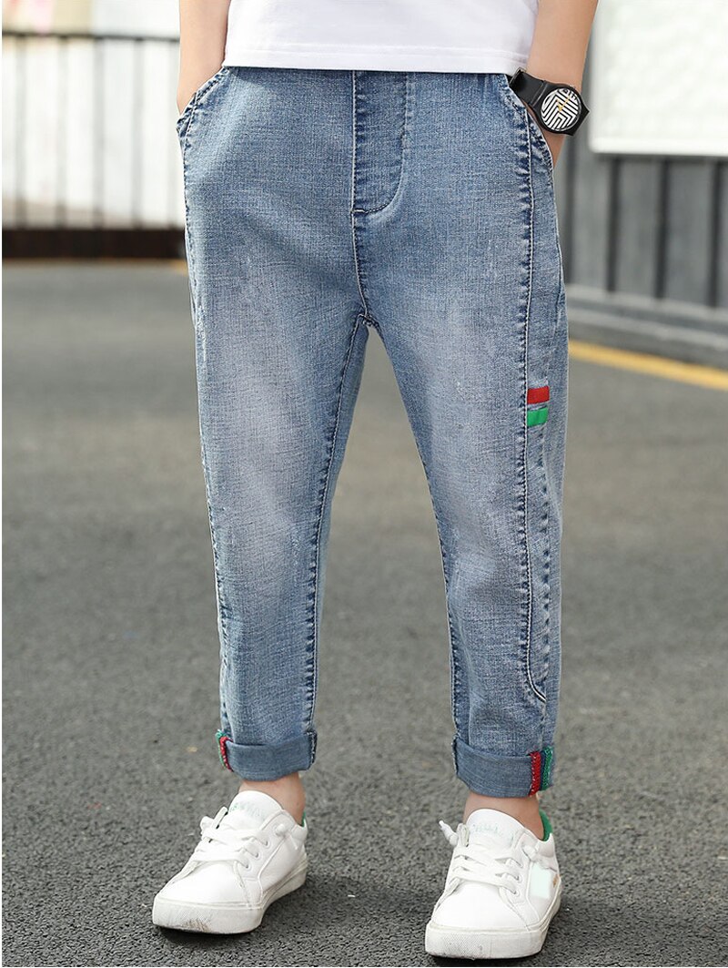 DIIMUU Spring Autumn Kids Boys Jeans Long Pants Young Casual Denim Trousers Elastic Waist Cowboy