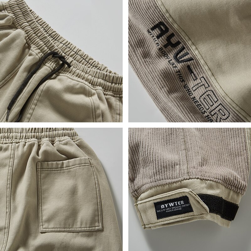 Pantalones casuales de pana para hombre, ropa de calle estilo Hip Hop Cargo, con Velcro, coreana, de chándal