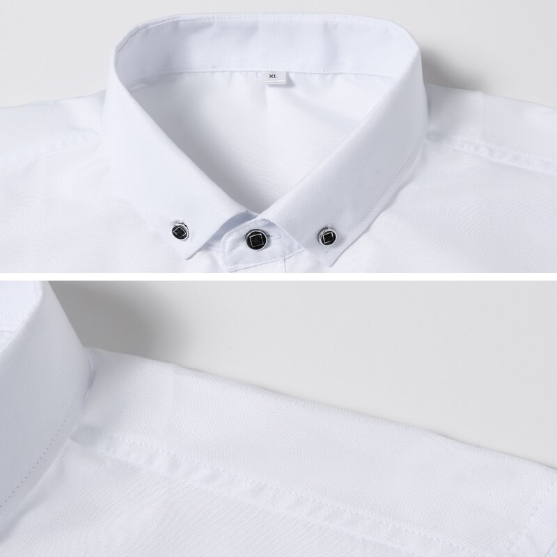 White Dress Shirts Men Long Sleeve Casual White Formal Shirt Men Slim Fit Wedding Shirt Male Clothing Tops