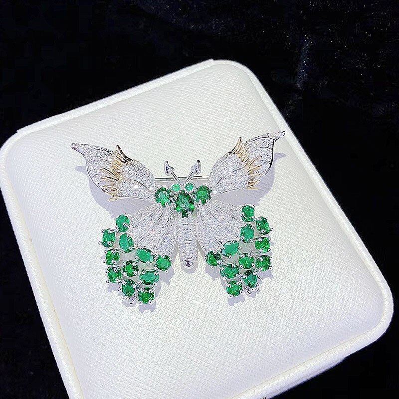 FPPJ Butterfly Brooch - Rose Gold Metal - Zircon Stone - Women's Jewelry - Classic Style: Green