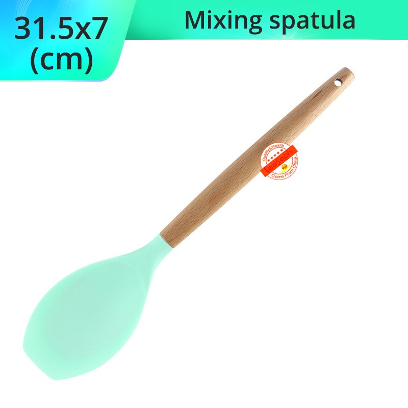 Silicone Cooking Utensils Kitchen Utensils, Acacia Wooden Cooking Tool for Nonstick Cookware - Best Kitchen Gadgets: Green-Mixing Spatula