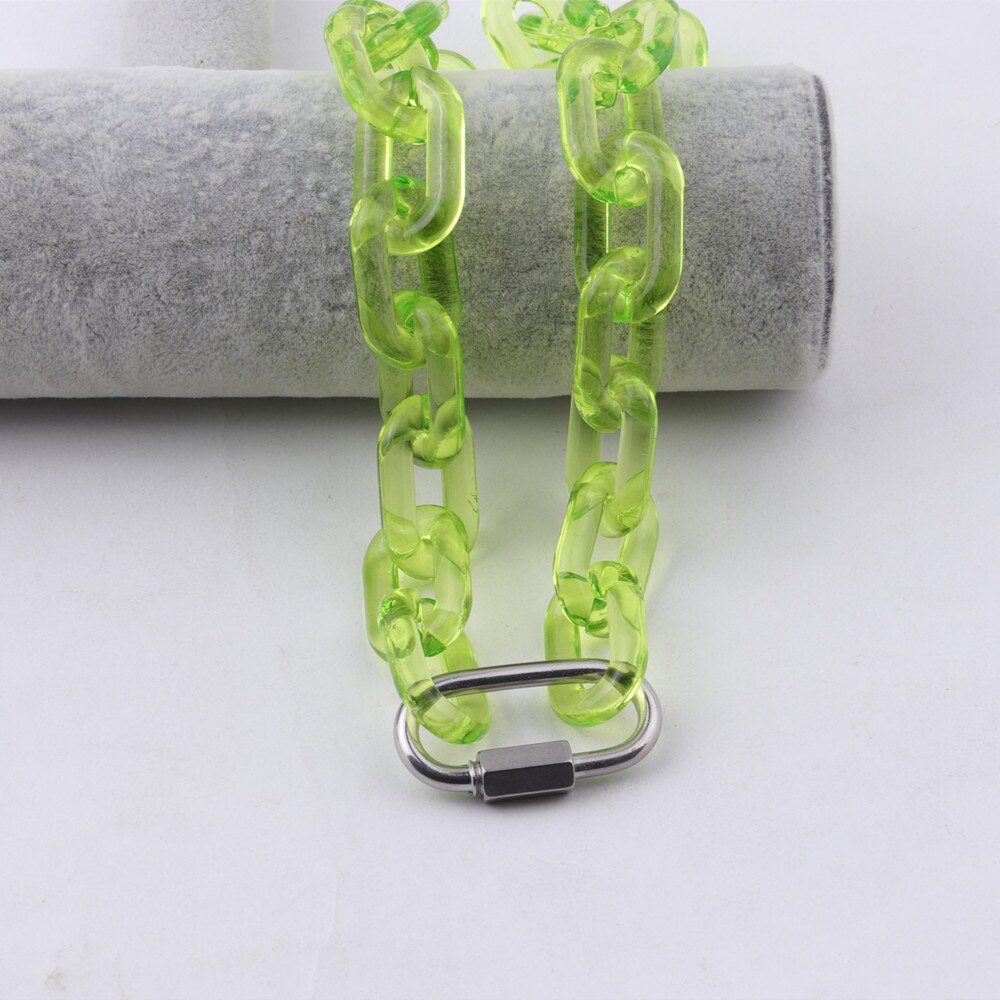 FishSheep-Collar transparente con hebilla para hombre y mujer, cadena, gargantilla, colgante acrílica de bloqueo, joyería Punk: grass green