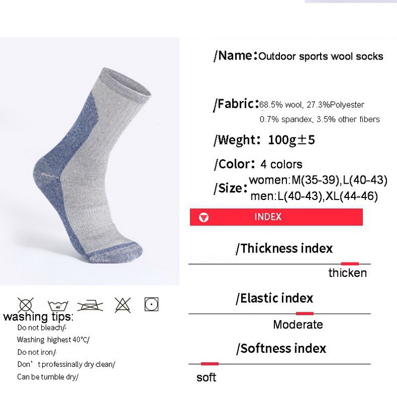 Épais laine mérinos thermique chaussettes de Ski hommes femmes maintien des pieds au hiver en plein air thermochaussettes escalade Camping randonnée chaussettes de sport