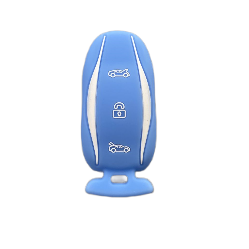 3-knoppen siliconen autosleutel beschermhoes beschermer rubberen huid houder sleutelhanger accessoires voor Tesla Model S P85D P70 afstandsbediening set: Zilver