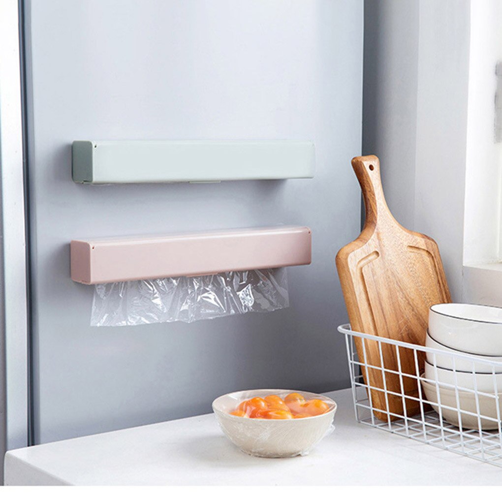 Food Plastic Wrap Dispenser Roll Container Portable Countertop Fresh Keeping Wrapper Film Storage Box Household Pink