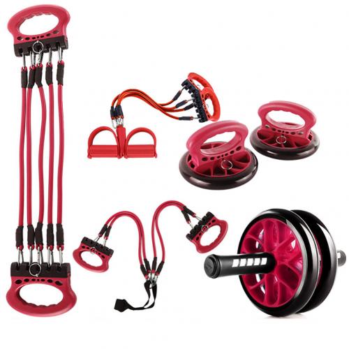 5-em-1 rolo abdominal roda push-up suporte rack ginásio equipamentos de fitness kit: Vermelho