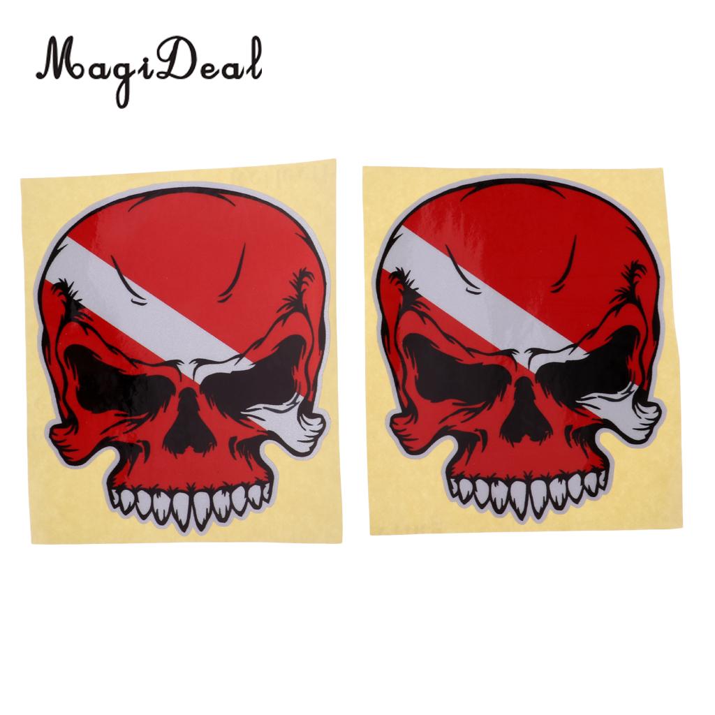 Autocollant de pêche de Kayak de plongeur de plongée sous-marine imperméable adhésif réfléchissant de 2 pièces pour le cylindre de réservoir de plongée, palmes: Red Skull