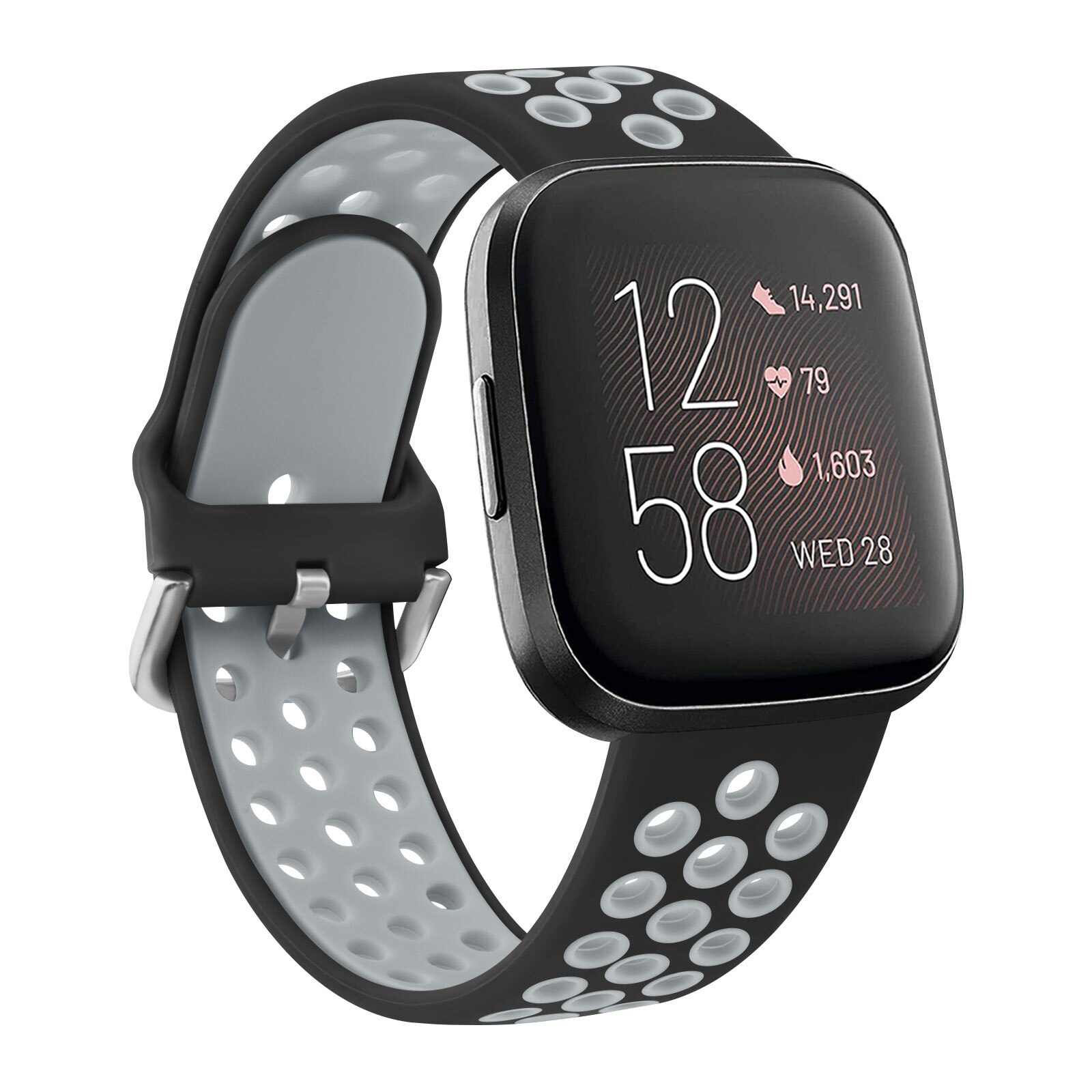 Doppel Farbe Silikon Band Für Fitbit Versa 2 Versa 1 Band Armbinde Schnalle Atmungsaktiv Armbinde Für Fitbit Versa Lite Correa: Schwarz grau / Größe S