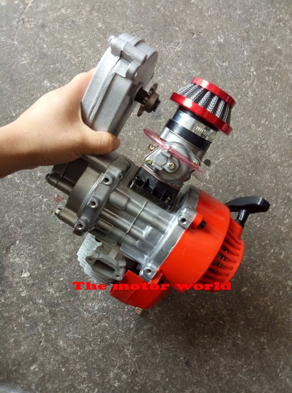 RED 49cc Engine 2-Stroke Pull Start Motor w/ Transfer Box For Mini Dirt Bike