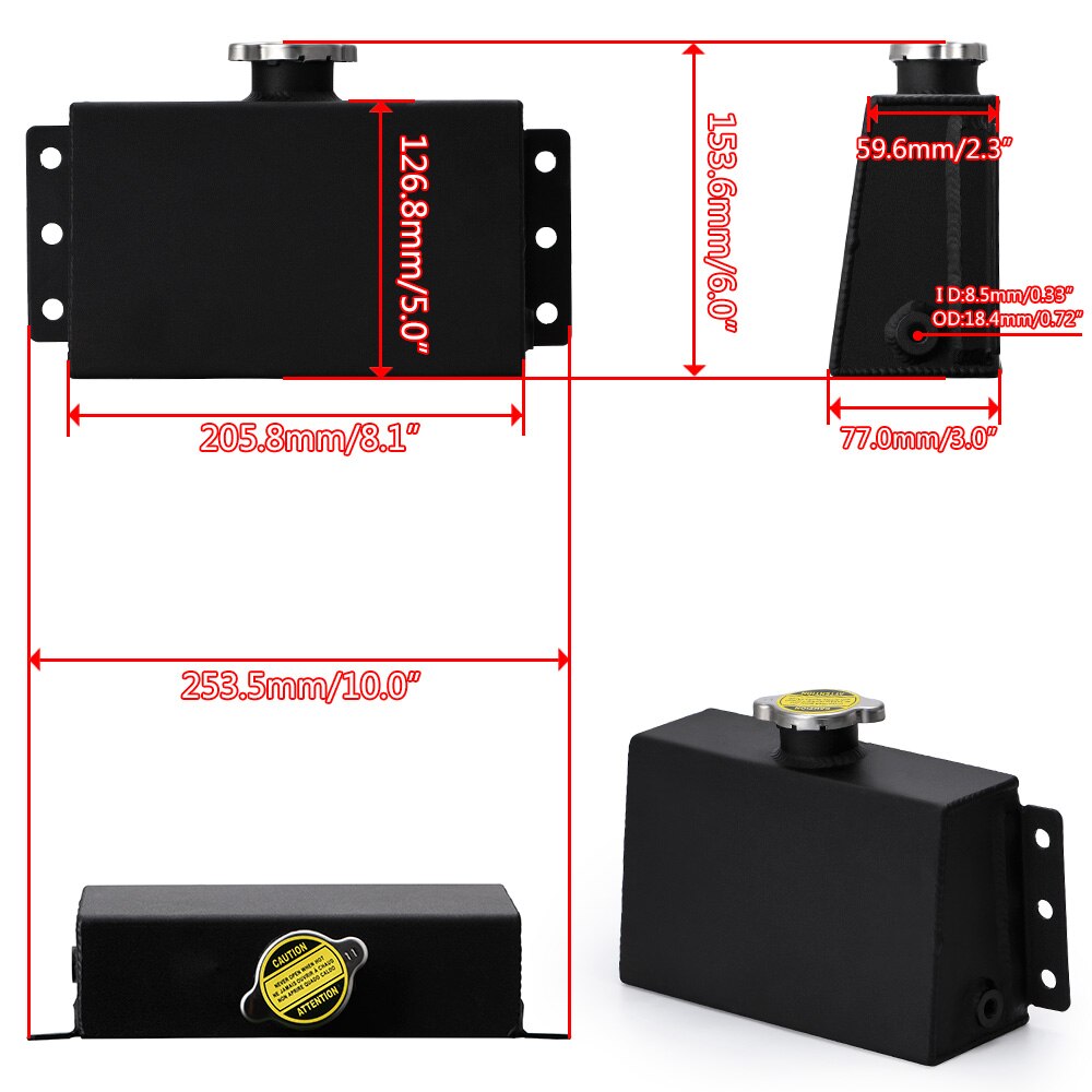 Hypertune - Universal Coolant Expansion Fill Tank Overflow Reservoir Aluminum For Subaru Honda Acura Nissan Mazda HT-TK49