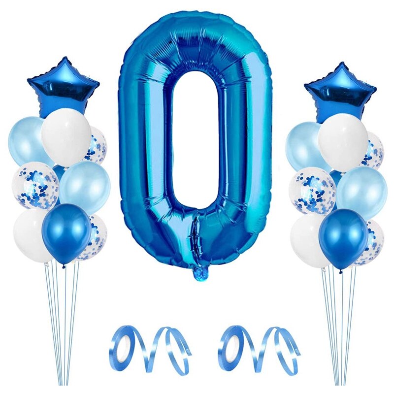 29Pcs Jongen Nummer 0 Ballonnen Ballon Decor Voor Baby Shower Verjaardagsfeestje Met Latex En Confetti Ballonnen Lint: Default Title