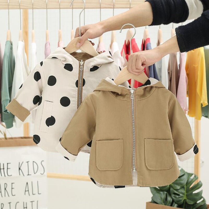 Children's coats hooded boys girls coats 2 side wear casual kids spring autumn jackets baby toddlers cotton coats 0-4 years