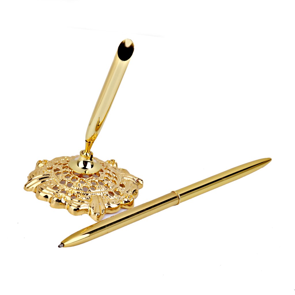 Golden Signing Pen W.Gorgeous Holder Reception Wedding Guest Sign Signature