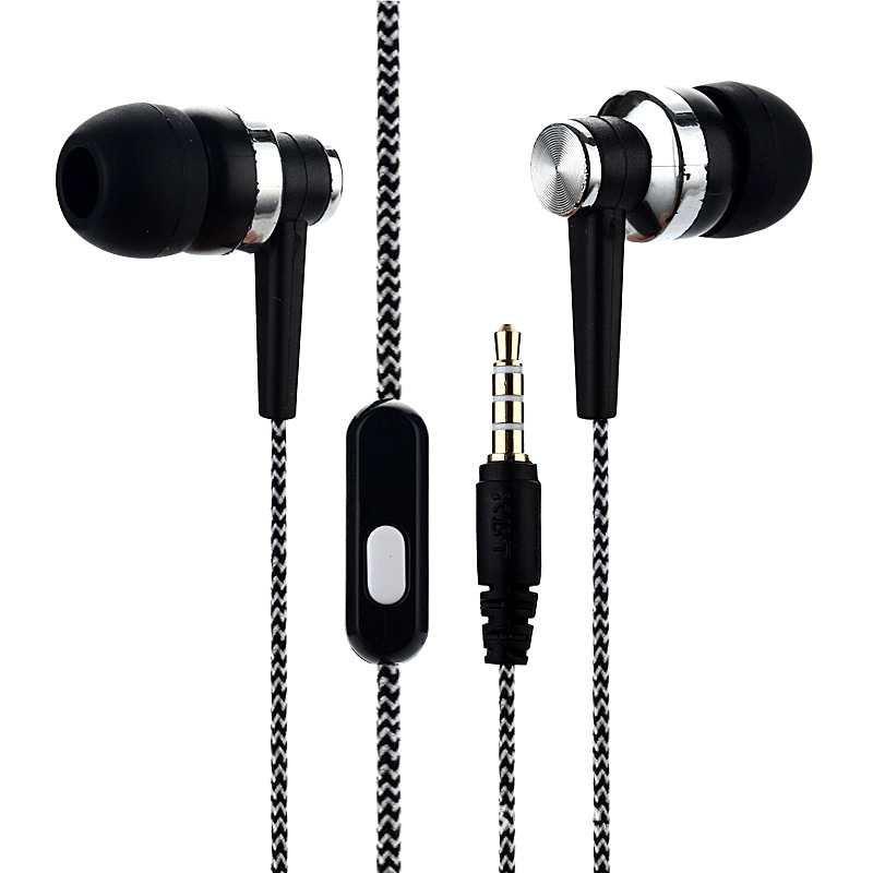 5 couleurs Sport écouteurs basse stéréo casque tressé ligne fil contrôle dans l'oreille casque de gymnastique avec micro pour Xiaomi Huawei iPhone: Black