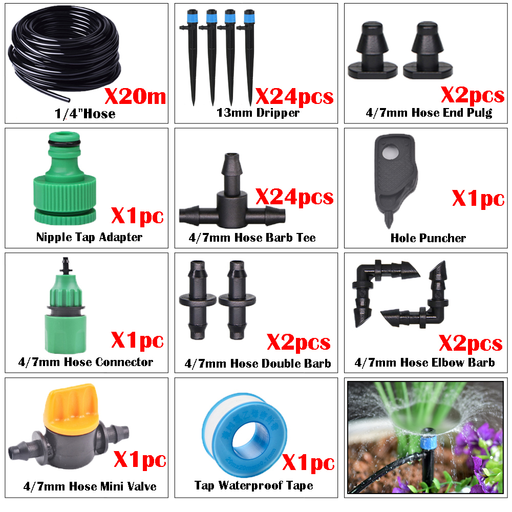 5m-50m Drip Irrigation System Automatic Watering Kit Irrigation Timer Garden Hose Adjustable Dripper Garden Tool Set: Lavender