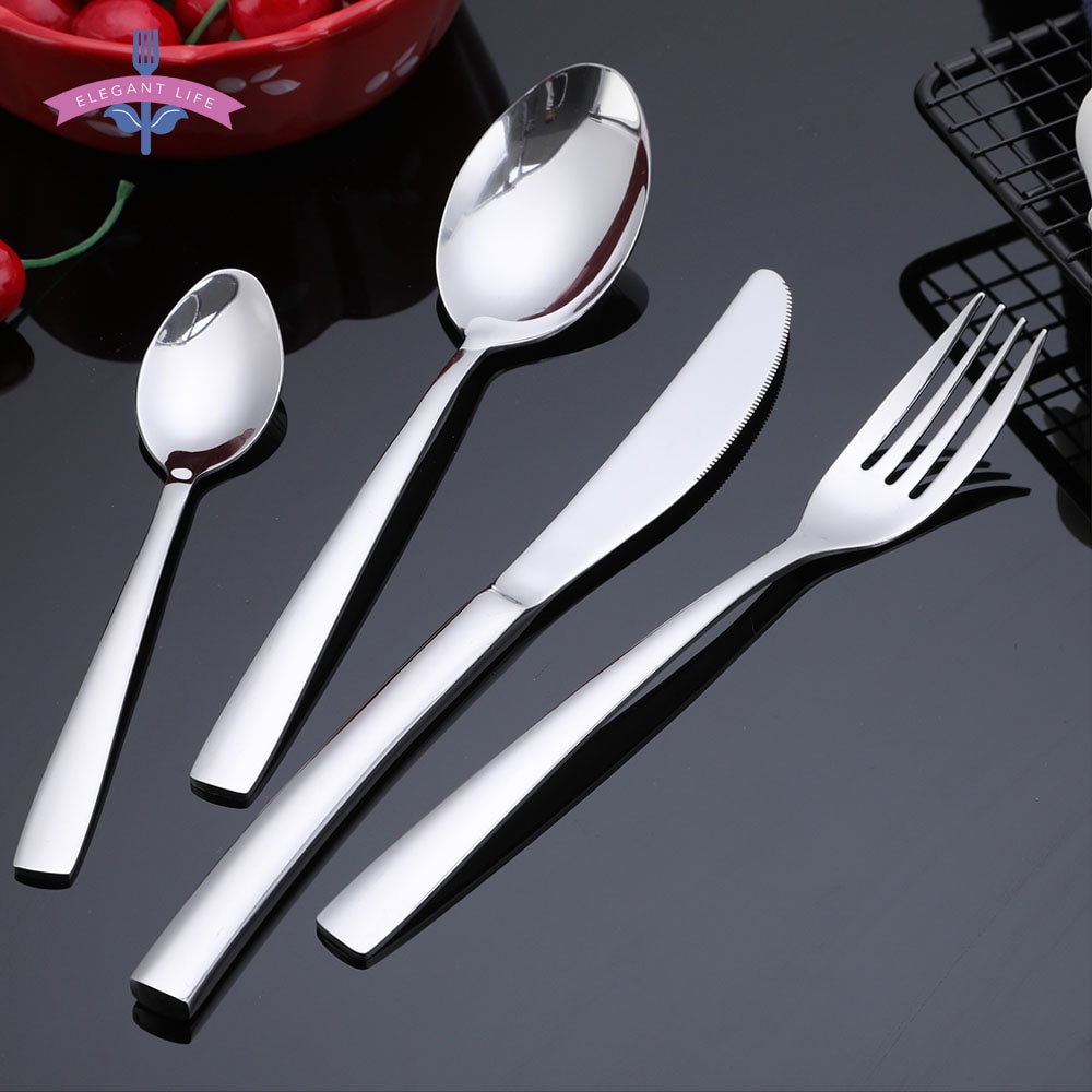 4 st bestick set rostfritt stål svart guld silver regnbåge frost romersk kolonn stil servis servis gaffel kniv sked