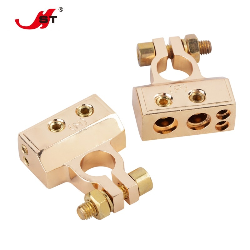 2 Pcs Gold Plated Battery Terminal Connectors 0/2/4/8/10 Gauge Positive Negative Auto Car Marine Battery Terminal Connectors