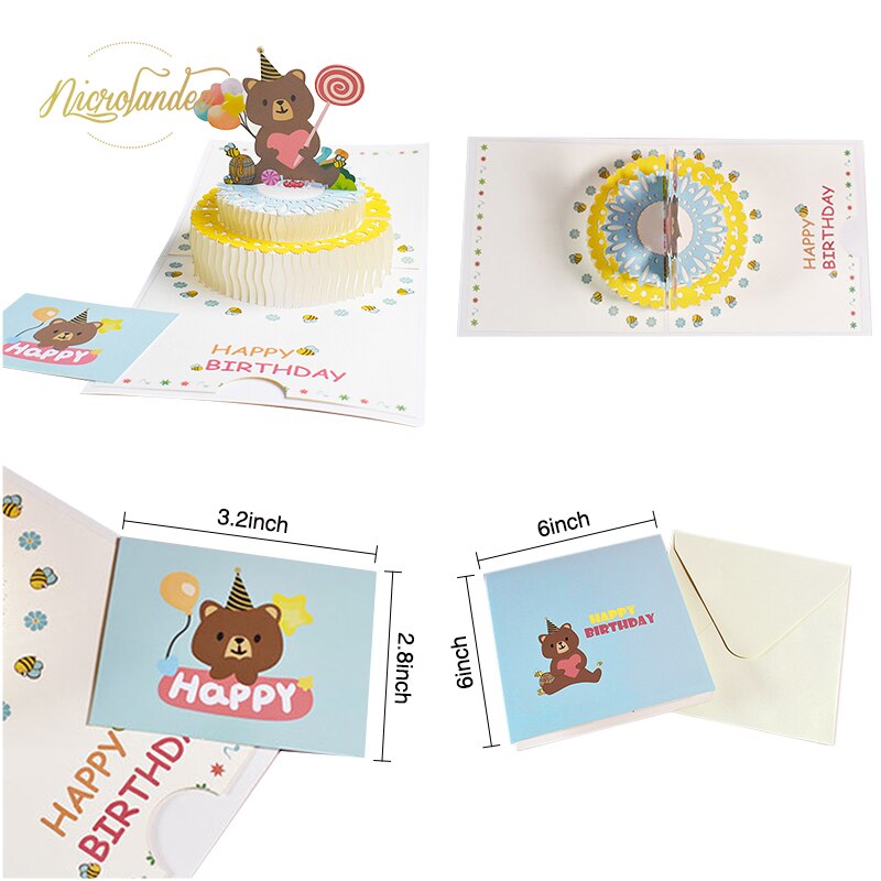 NICROLANDEE 3D Pop-Up Birthday/Greeting Cards Handmade Birthday Party Postcards Card with Envelopes for Your Loved Ones