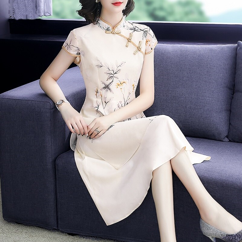 Vestido chino moderno Qipao vestido Qipao Vietnam vestido tradicional Cheongsam vestido Oriental 10121: XXXL