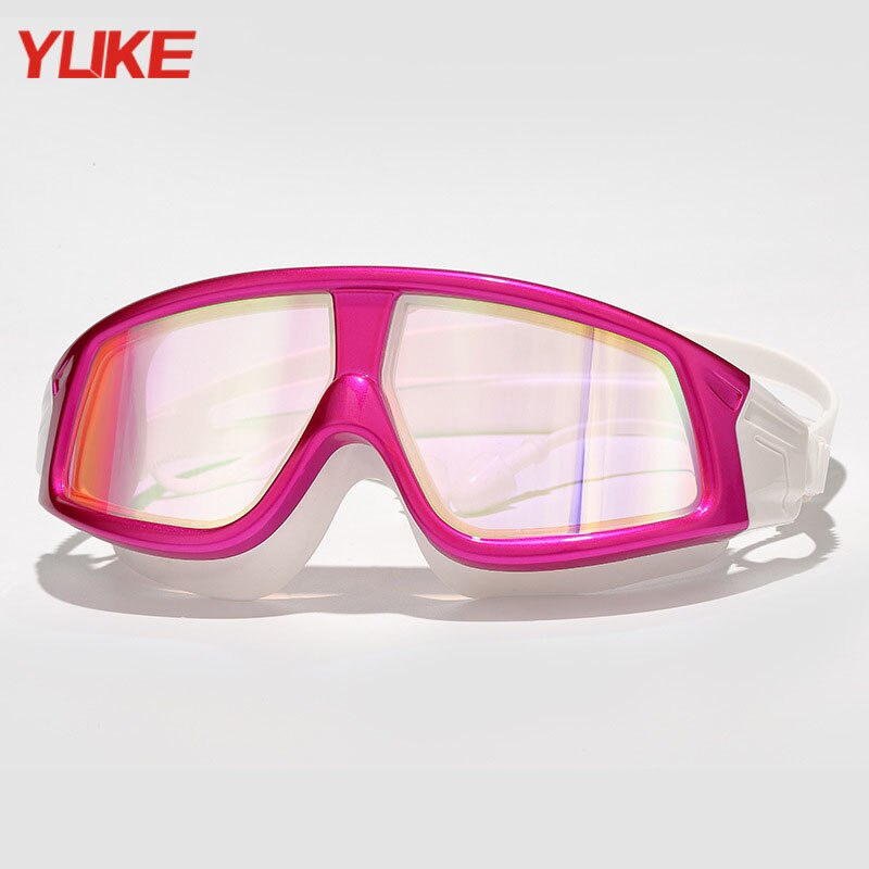 YUKE hommes femmes noir bleu rose rouge jaune coloré lunettes de natation anti-buée UV placage grand cadre myopie lunettes de natation: Pink
