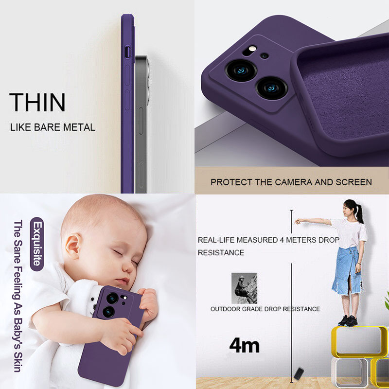 Coque de téléphone carrée en silicone liquide pour Xiaomi, coque arrière souple, couverture de luxe, Mi 13T, Mi 13 T Pro, Mi 13T Pro, 5G