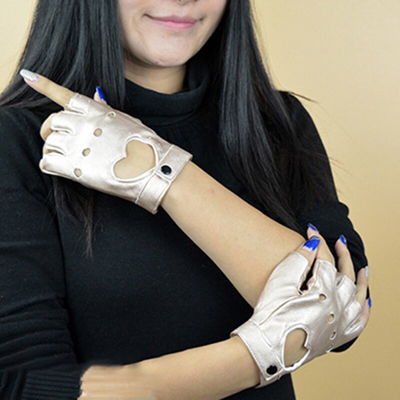 Guantes de cuero sin dedos para mujer, manopla de mitad de dedo, transpirables, para