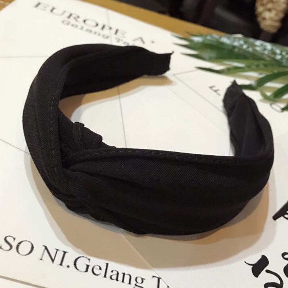 Bandeaux en mousseline de soie de couleur unie pour femmes, couvre-chef avec nœud croisé, accessoires pour cheveux: Black