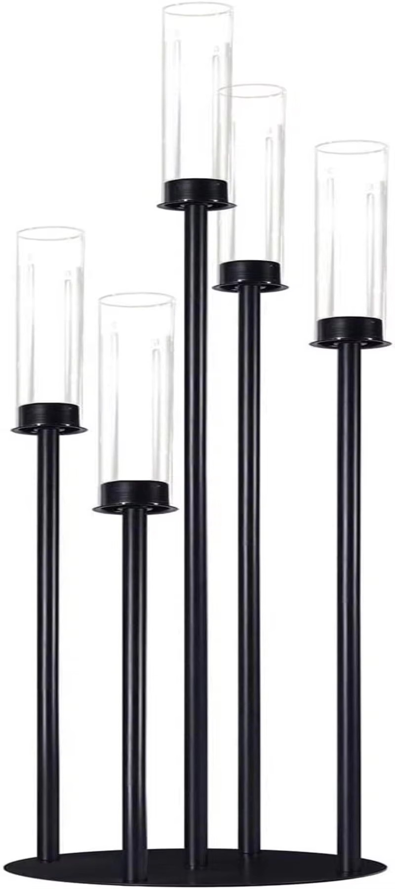 Black Candle Holder with Acrylic Cylinder for LED Candles 5-Head Metal Candle Holder Wedding Centerpiece Ceremony