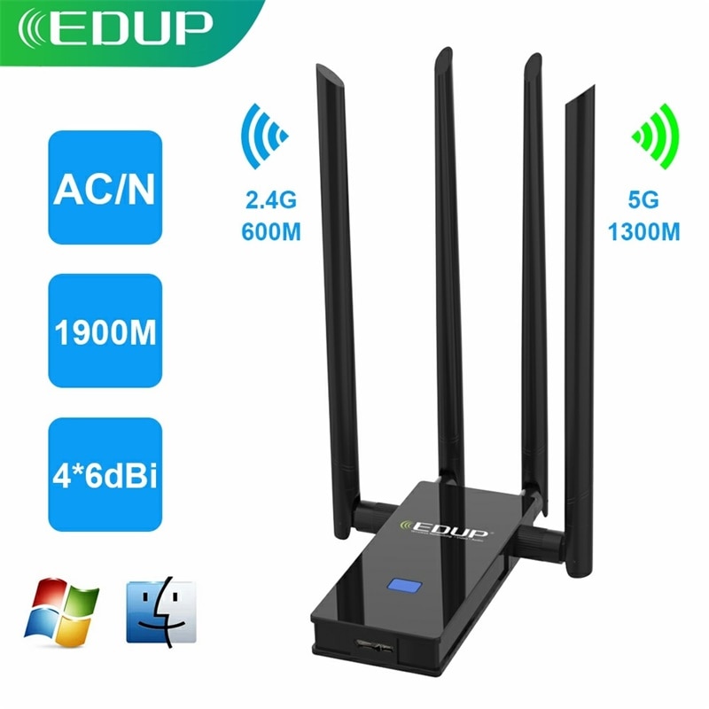 Edup 1900Mbps Usb 3.0 Wifi Adapter Dual Band 2.4G/5Ghz 802.11AC Draadloze Netwerkkaart 4 * 6dBi Wifi Dongle Wifi Adapter Voor Pc