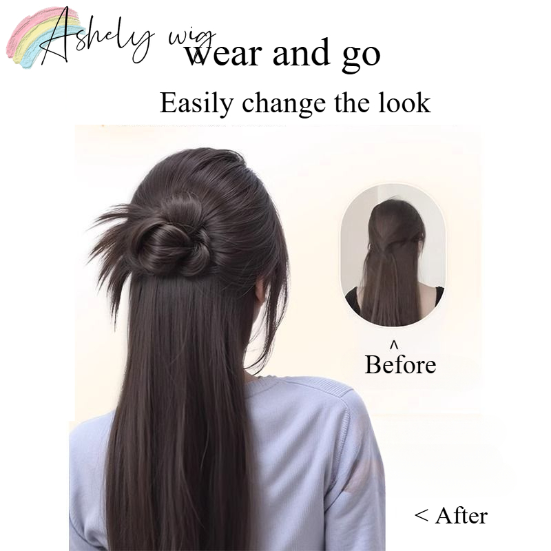 Moños para el cabello para mujer, extensiones De cabello con cabeza De bola, Extensiones De Cabello, pelucas De cola De caballo naturales,