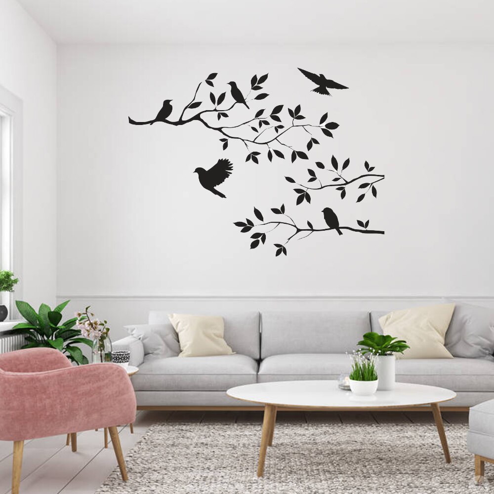 Vogel Op Boomtak Muurstickers Boom Blad Decoratieve Vinyl Lijm Voor Kinderen Home Decor Woonkamer Stickers Op de Muur