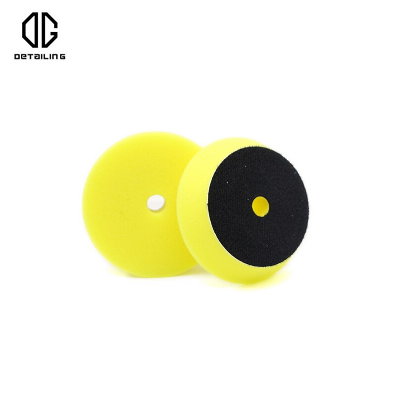Szczegółowo 2 sztuk 80mm żółta gąbka średni podkrój lakier robić samochodu z pianki polerowanie Podkładka dla 3 cal polerka DA