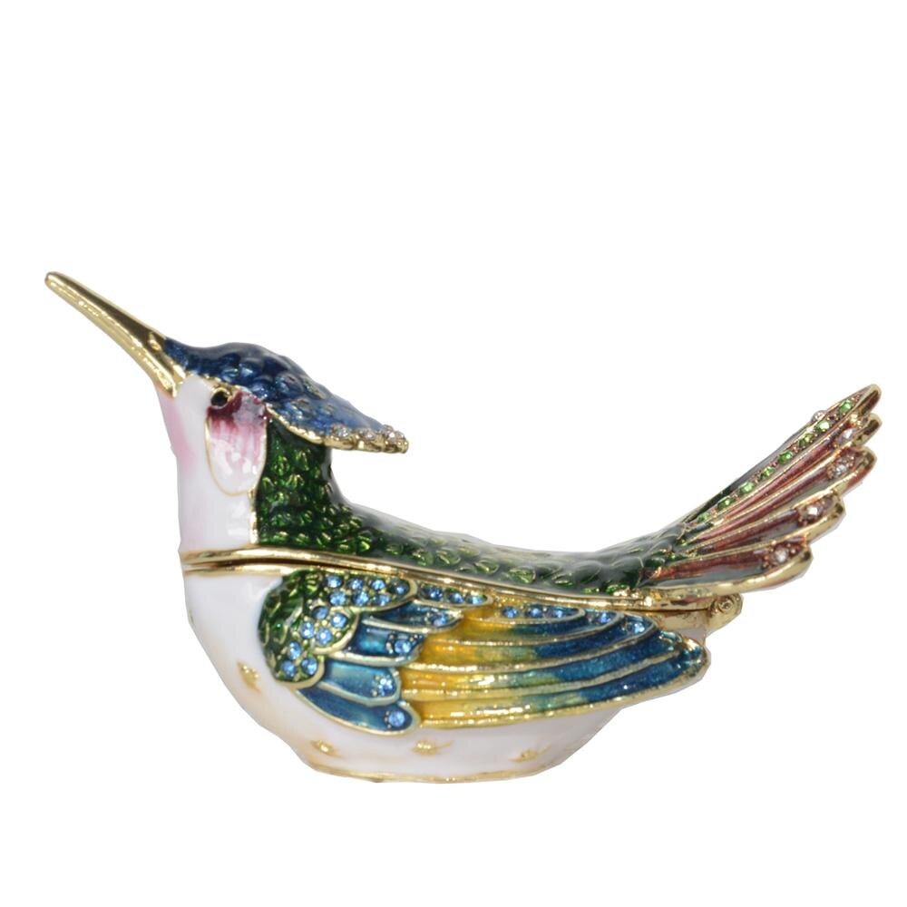 JWT Astyle Turquoise Green Bird Trinket Boxes Hinged ,Bird Decor With Crystals Enamel Jewelry