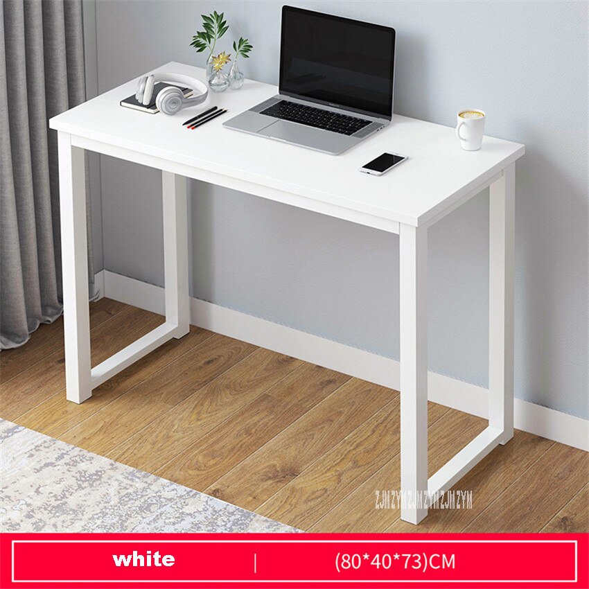 B2783 80/100cm Modern Manmade Board Steel Frame Office Computer Table Household Economical Large Desktop Study Desk: 80cm white