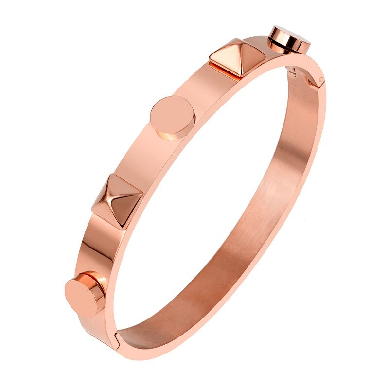 Luksus mærke rustfrit stål guld farve stor nitte armbånd armbånd til mænd kvinder bryllup fest smykker: Rose farve