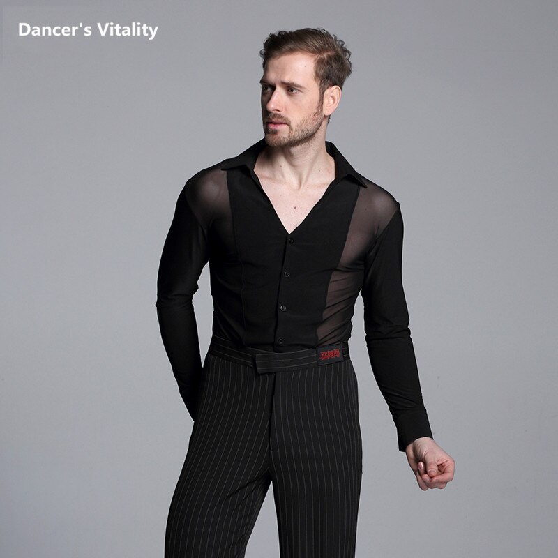 2017Men's V Collar Latin Dance Clothing Long Sleeves Shirts Modern Cha-Cha Dance Waltz Latin Dance Men Modern Competition Dress